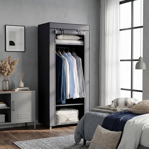 Grey canvas wardrobe 160cm - grey,