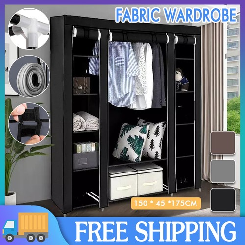 Large canvas fabric wardrobe - canvas,