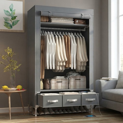 Stylish grey canvas wardrobe - canvas,