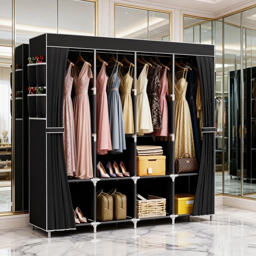 Black fabric canvas wardrobe - black,